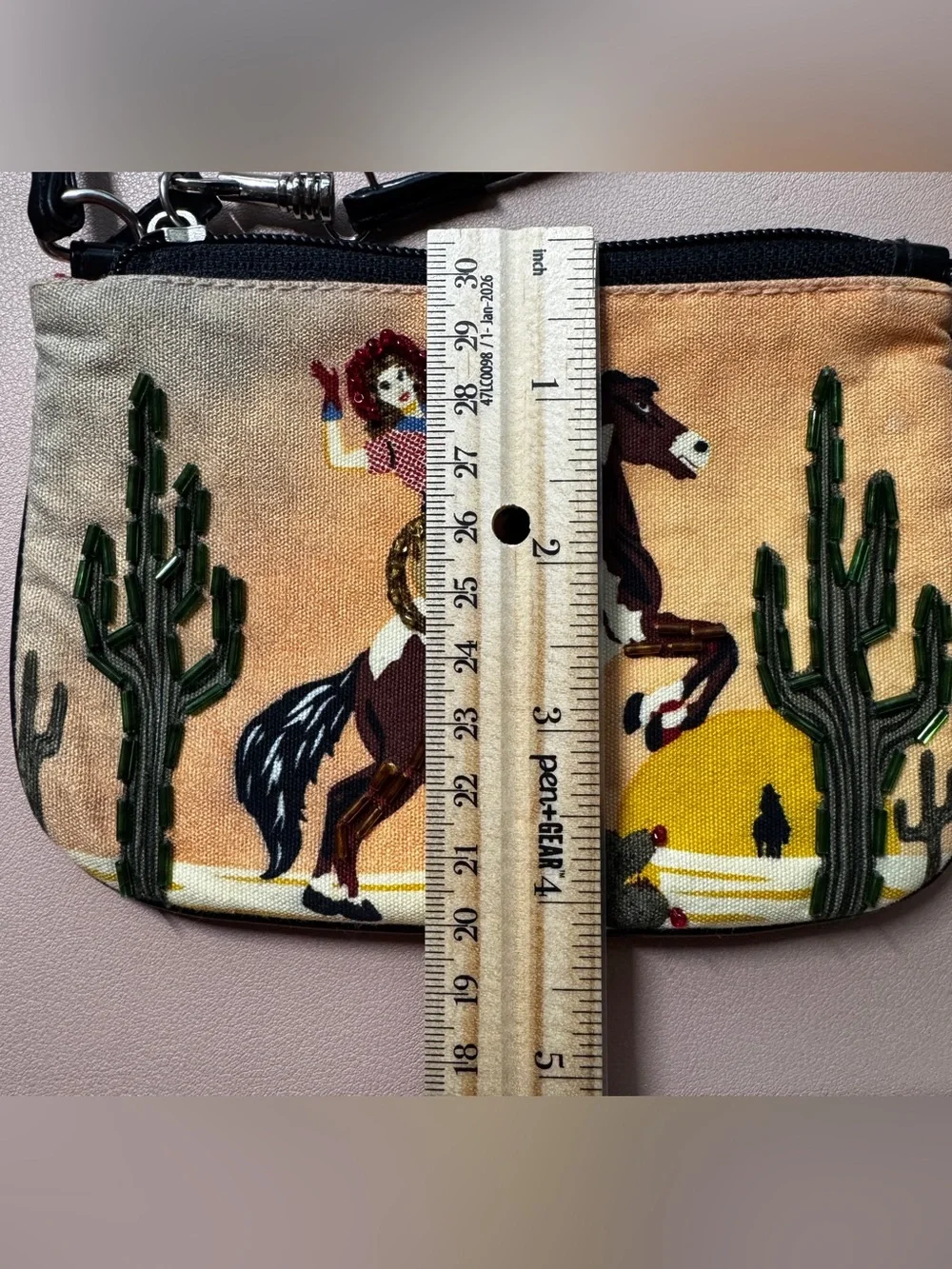 Vintage Beaded Cowgirl Sunset Kitsch Wristlet